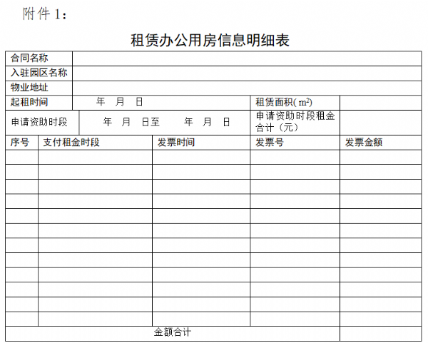 租赁办公用房信息明细表