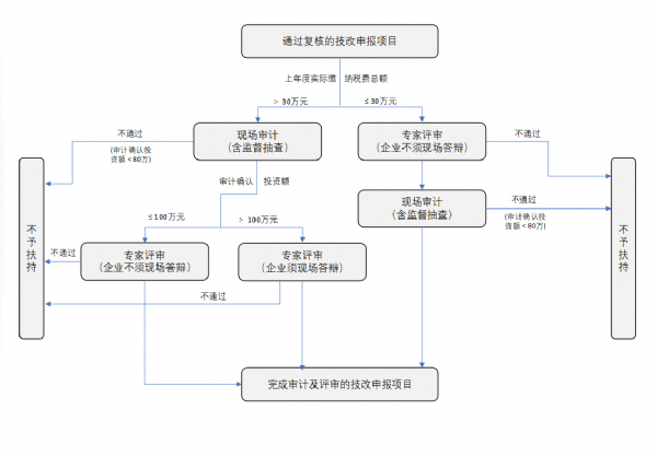 技术改造专项扶持项目现场审计及专家评审流程图